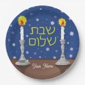 Gepersonaliseerde Shabbat Shalom kaarsen met sterr Papieren Bordje (Voorkant)