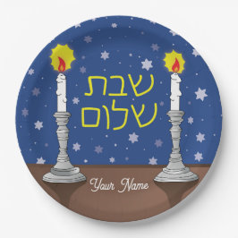 Gepersonaliseerde Shabbat Shalom kaarsen met sterr Papieren Bordje