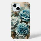 Gepersonaliseerde  Shabby Chic Pastel Blue Roos Case-Mate iPhone Case (Achterkant)