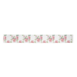 Gepersonaliseerde Shabby Chic Pink Rose Bloemen Satijnen Lint