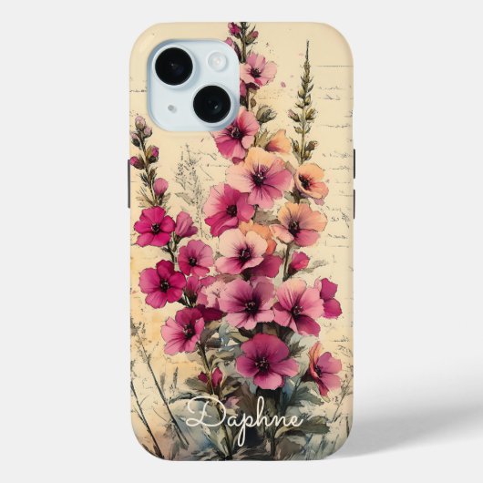 Gepersonaliseerde  Shabby Chic Pink Wildflower Case-Mate iPhone Case (Achterkant)