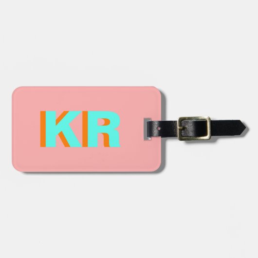 Gepersonaliseerde Shadow Monogram Peach Blue Bagagelabel (Voorkant horizontaal)