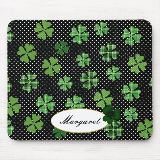 Gepersonaliseerde Shamrock en Four Leaf Clover Muismat (Voorkant)
