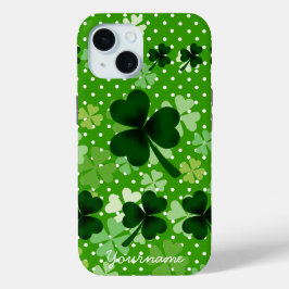 Gepersonaliseerde Shamrock en Polka Dot iPhone 15 Case