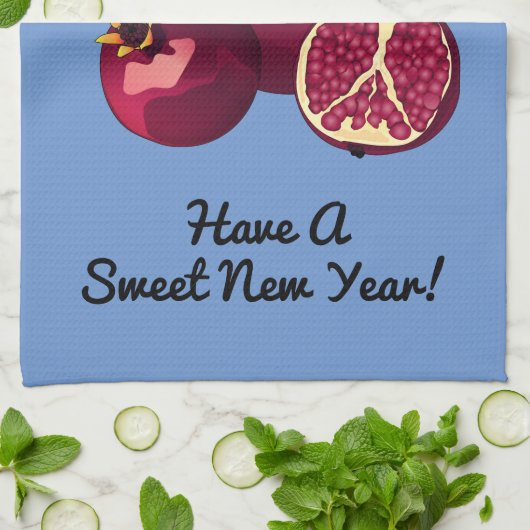 Gepersonaliseerde Shanah Tovah granaatappel Blauw Theedoek (Gevouwen)