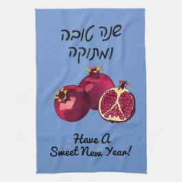 Gepersonaliseerde Shanah Tovah granaatappel Blauw Theedoek