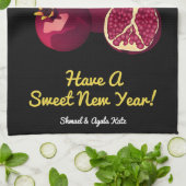 Gepersonaliseerde Shanah Tovah granaatappel Zwart Theedoek (Gevouwen)