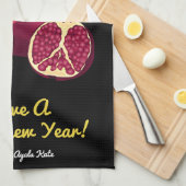 Gepersonaliseerde Shanah Tovah granaatappel Zwart Theedoek (Quarter Fold)