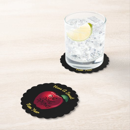 Gepersonaliseerde Shanah Tovah Red Apple Kartonnen Onderzetters (Insitu)