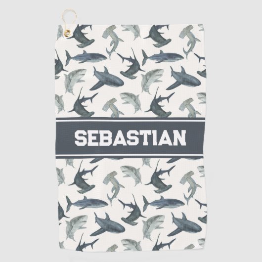 Gepersonaliseerde Shark Golf Handdoek | Waterverf (Voorkant)