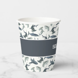 Gepersonaliseerde Shark Paper Cups | Waterverf haa Papieren Bekers
