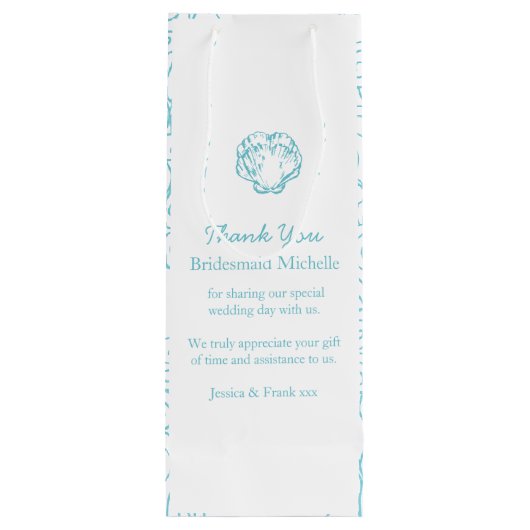 Gepersonaliseerde shell blue bruiloft gunt wijntas wijn cadeautas (Achterkant)