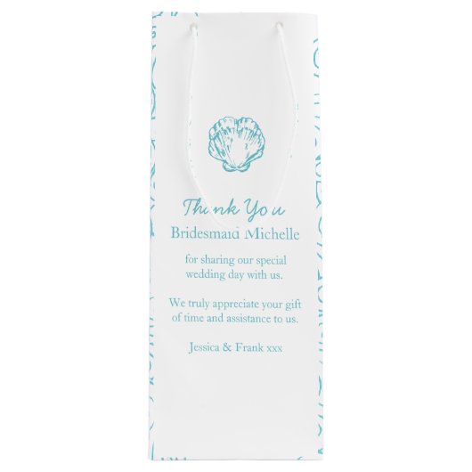 Gepersonaliseerde shell blue bruiloft gunt wijntas wijn cadeautas (Voorkant)