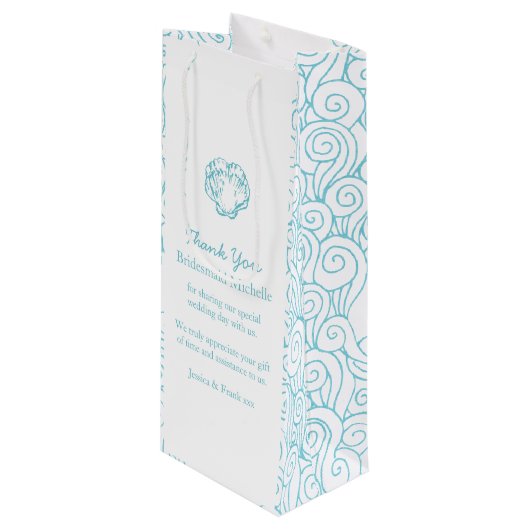 Gepersonaliseerde shell blue bruiloft gunt wijntas wijn cadeautas (Voorkant Gekanteld)