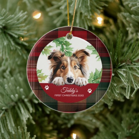 Gepersonaliseerde Shetland Sheepdog Kerstmis Keramisch Ornament (Boom)