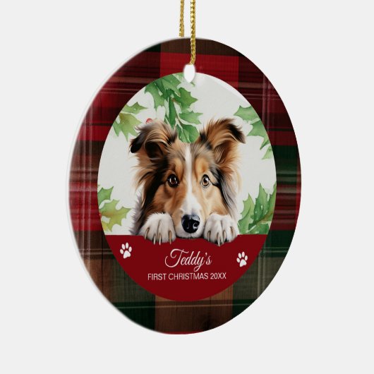 Gepersonaliseerde Shetland Sheepdog Kerstmis Keramisch Ornament (Rechts)