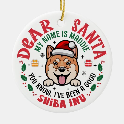 Gepersonaliseerde Shiba Inu Hond Kerstboom Ronde Keramisch Ornament (Voorkant)