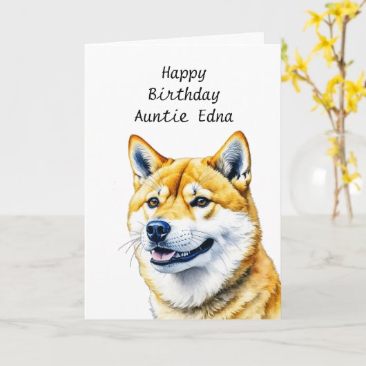 Gepersonaliseerde Shiba Inu verjaardag Kaart (Gele Bloem)