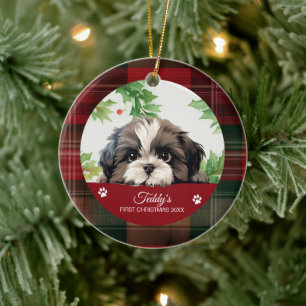 Gepersonaliseerde Shih Tzu Kerstmis Keramisch Ornament