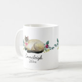 Gepersonaliseerde Siamese kat Paars Floral White Koffiemok (Voorkant links)