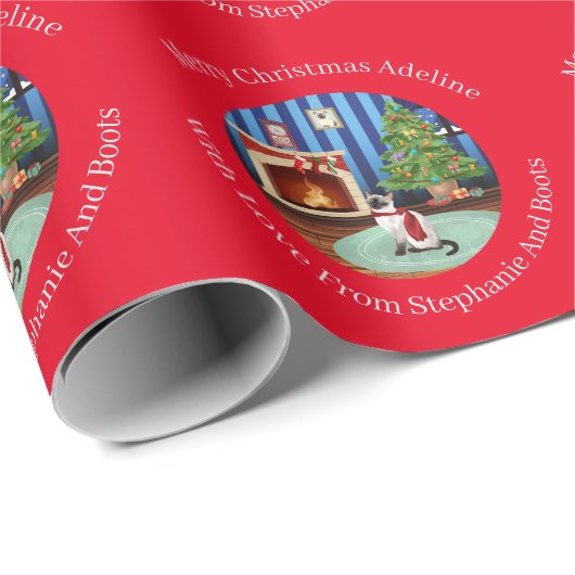 Gepersonaliseerde Siamese Kitty Cat Kerstmis Cadeaupapier (Rol Hoek)