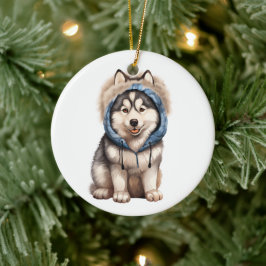 Gepersonaliseerde Siberische Husky hondenkunst Keramisch Ornament