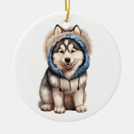 Gepersonaliseerde Siberische Husky hondenkunst Keramisch Ornament