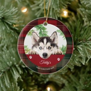 Gepersonaliseerde Siberische Husky Kerstmis Keramisch Ornament