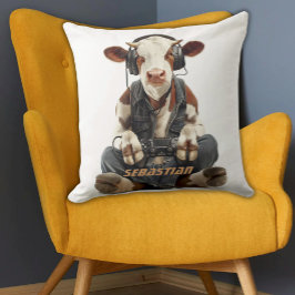 Gepersonaliseerde Sierkussen Gamer Koe voor kinder