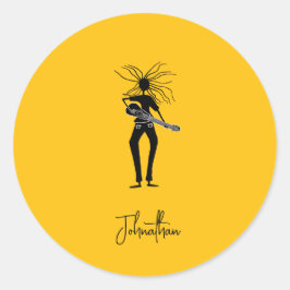 Gepersonaliseerde, silhouet gitarist ronde sticker
