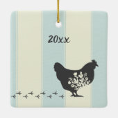 Gepersonaliseerde Silhouette Chicken met Flowers B Keramisch Ornament (Achterkant)
