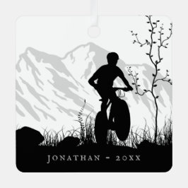 Gepersonaliseerde Silhouette Mountain Bike Kerstmi Metalen Ornament