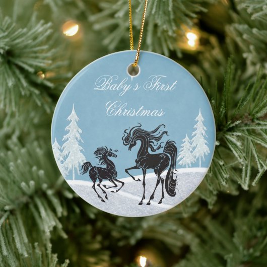 Gepersonaliseerde Silhouette Paard Baby's 1e Kerst Keramisch Ornament (Boom)