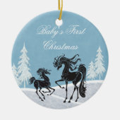 Gepersonaliseerde Silhouette Paard Baby's 1e Kerst Keramisch Ornament (Voorkant)