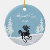 Gepersonaliseerde Silhouette Paard Baby's 1e Kerst Keramisch Ornament (Achterkant)