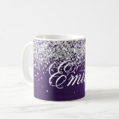 Gepersonaliseerde Silver Glitter Dark Violet Folie Koffiemok (Voorkant links)