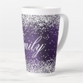 Gepersonaliseerde Silver Glitter Dark Violet Folie Latte Mok (Rechterhoek)