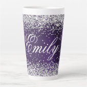 Gepersonaliseerde Silver Glitter Dark Violet Folie Latte Mok (Voorkant)