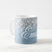 Gepersonaliseerde Silver Glitter Lichtblauwe Folie Koffiemok (Voorkant links)