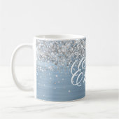 Gepersonaliseerde Silver Glitter Lichtblauwe Folie Koffiemok (Links)