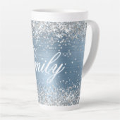 Gepersonaliseerde Silver Glitter Lichtblauwe Folie Latte Mok (Rechterhoek)
