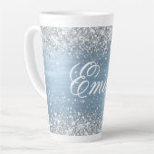 Gepersonaliseerde Silver Glitter Lichtblauwe Folie Latte Mok (Linkerhoek)