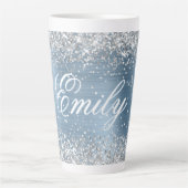 Gepersonaliseerde Silver Glitter Lichtblauwe Folie Latte Mok (Voorkant)