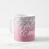 Gepersonaliseerde Silver Glitter Lichtroze Folie Koffiemok (Voorkant links)
