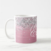 Gepersonaliseerde Silver Glitter Lichtroze Folie Koffiemok (Links)