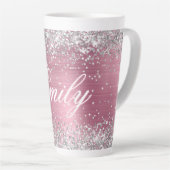 Gepersonaliseerde Silver Glitter Lichtroze Folie Latte Mok (Rechterhoek)