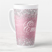 Gepersonaliseerde Silver Glitter Lichtroze Folie Latte Mok (Linkerhoek)