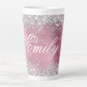 Gepersonaliseerde Silver Glitter Lichtroze Folie Latte Mok (Voorkant)