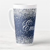 Gepersonaliseerde Silver Glitter Navy Blue Folie Latte Mok (Linkerhoek)