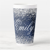 Gepersonaliseerde Silver Glitter Navy Blue Folie Latte Mok (Voorkant)